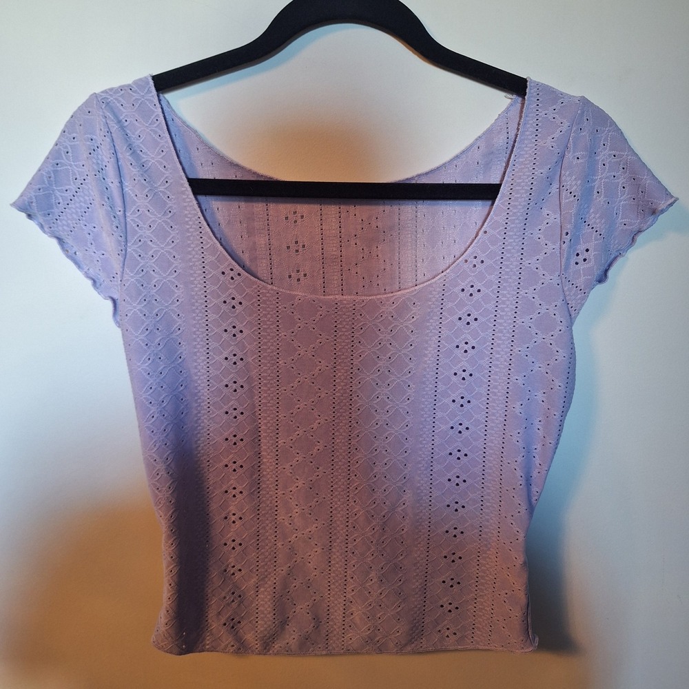 SHEIN Lavender Purple Pointelle Knit Crop Top Short Sleeve Size Medium US 6